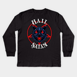 Hail Satan Demon Cat Black Metal Occult Kitty Kids Long Sleeve T-Shirt